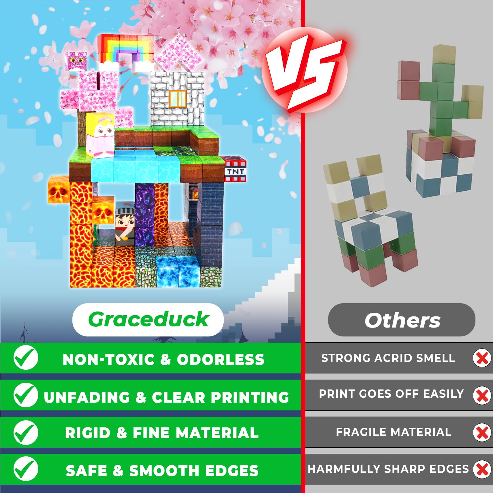 GraceDuck strong internal magnets help blocks connect securely during builds