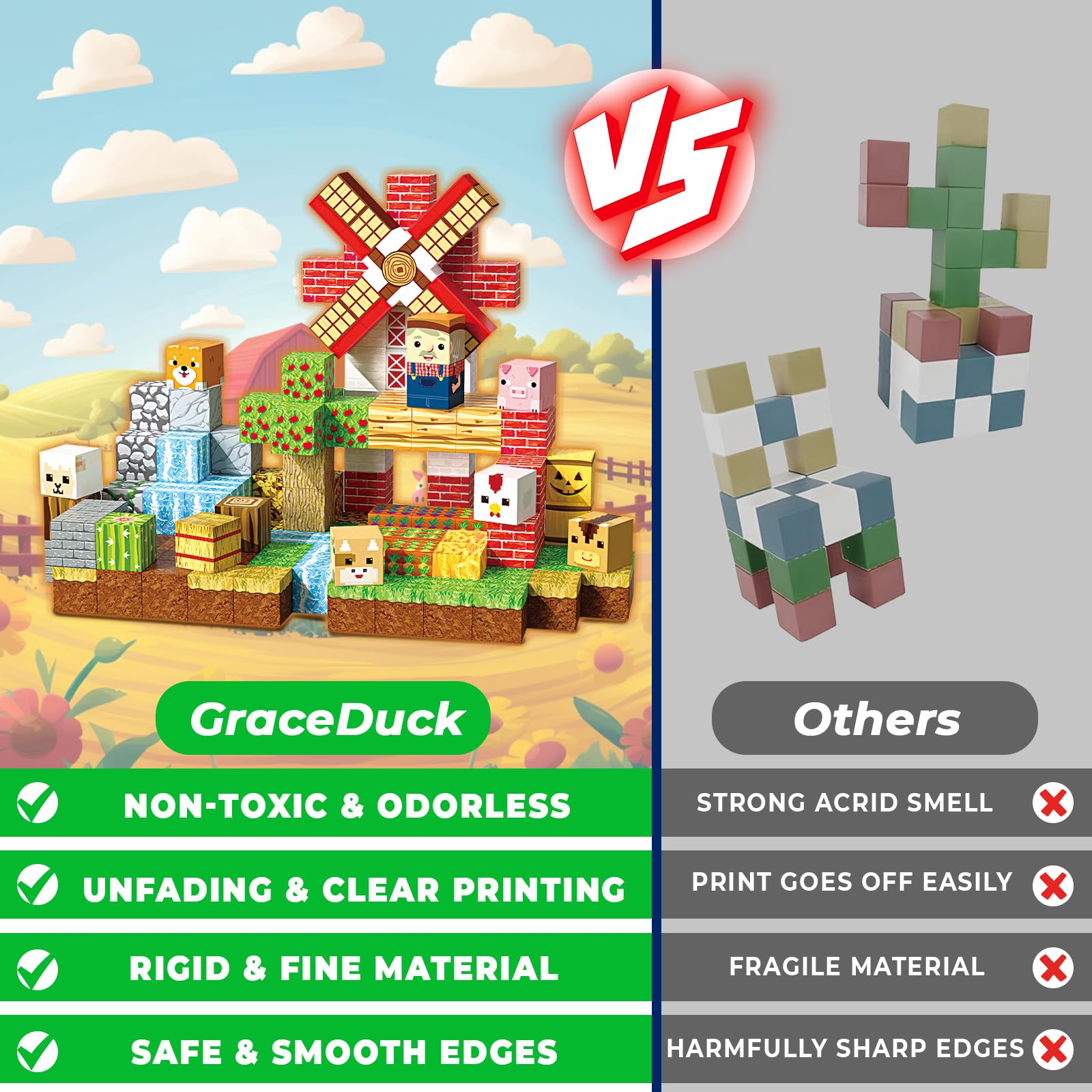 GraceDuck blocks with strong magnets enabling sturdy builds.