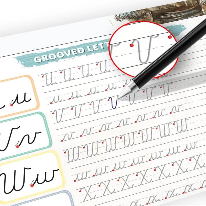 Adult learner refining cursive with Graceful By Design workbook and reusable ink.