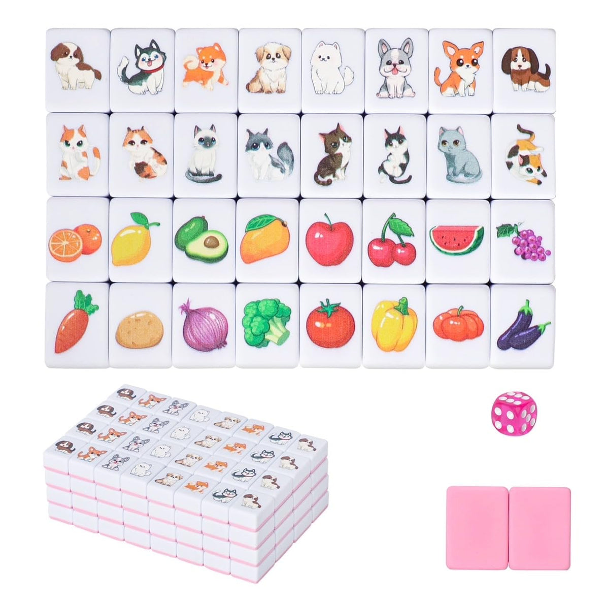 GRACIAS Mahjong pink animal pattern tiles showcase vibrant design for family game nights