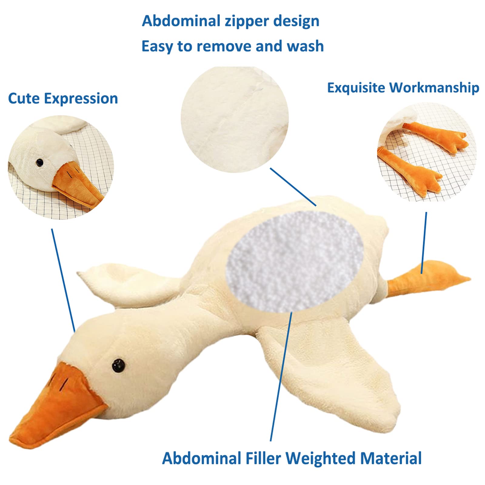 Grafingy Swan weighted plush abdomen bag close-up, showing secure weight