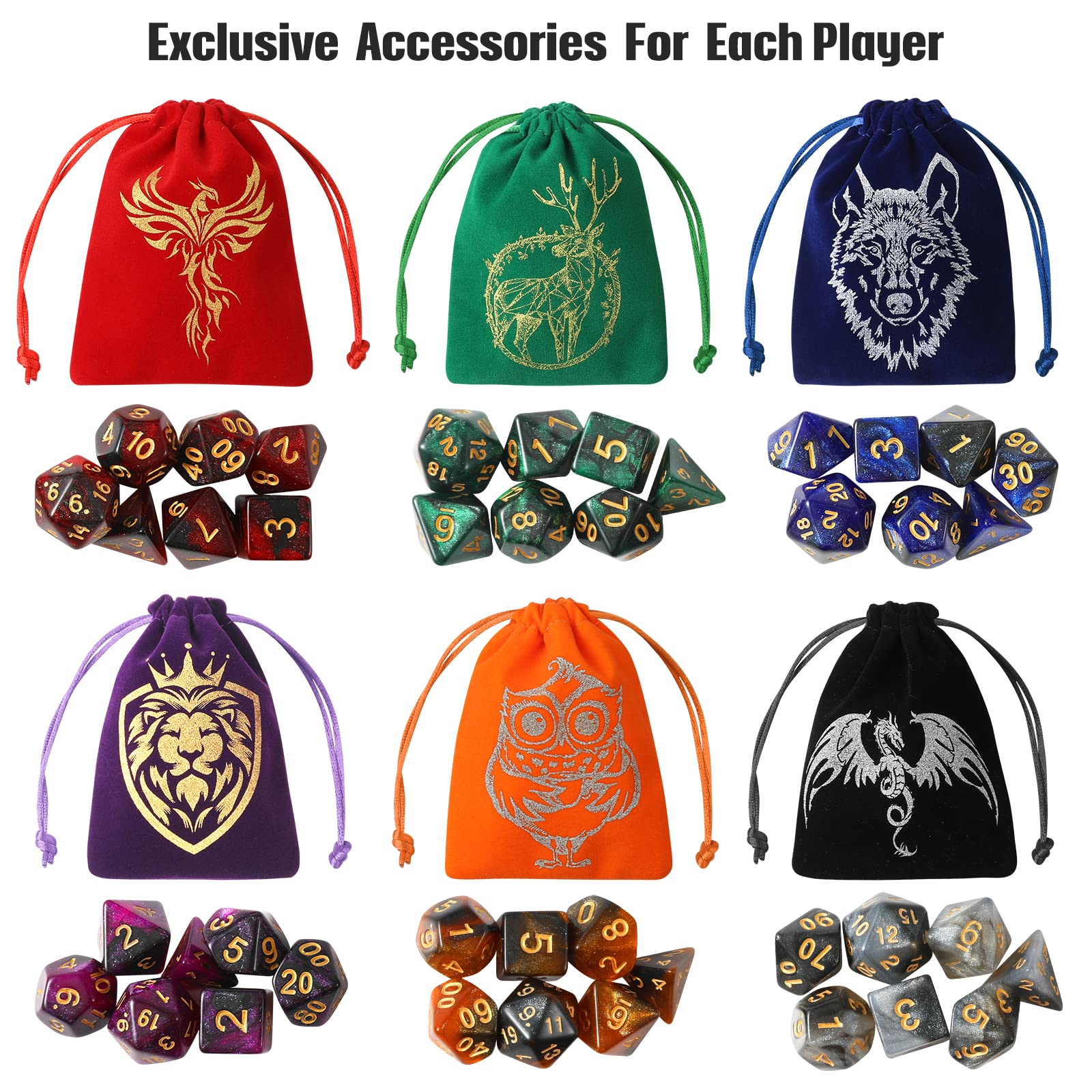 Grajar polyhedral dice close-up shows bright colors and clear numbers.