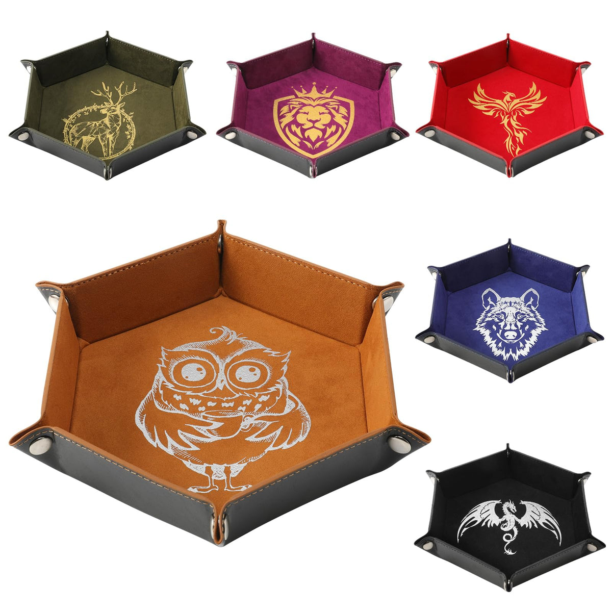 Grajar DND dice tray with Wolf pattern for quiet, organized rolls.