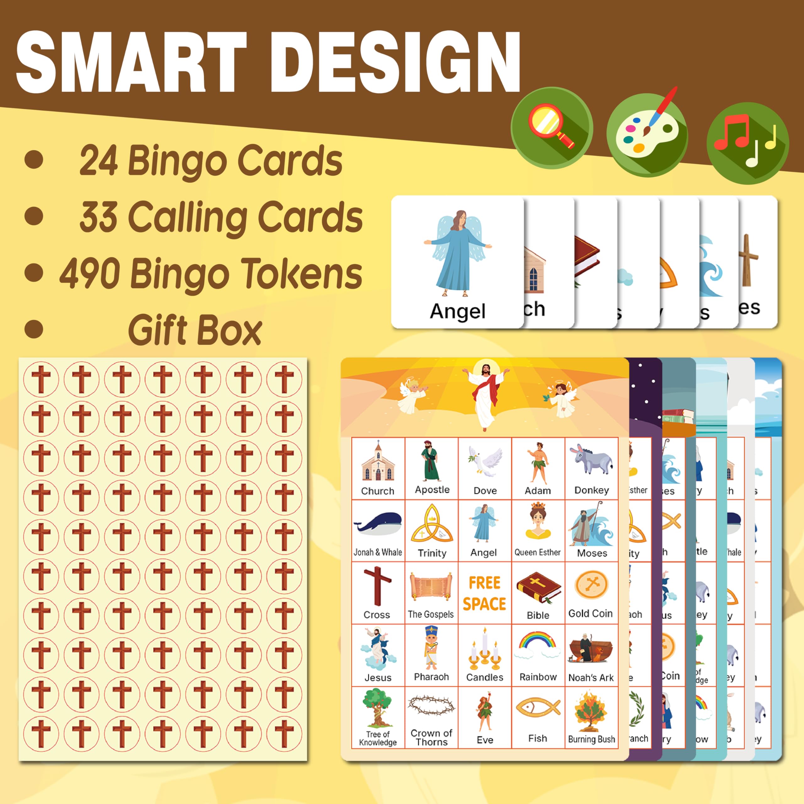 GRANDLMOON Bible Bingo calling cards in 34 designs for vibrant play.