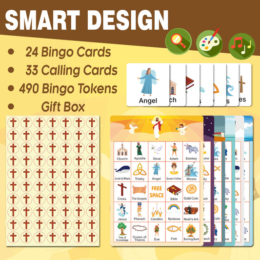 GRANDLMOON Bible Bingo calling cards in 34 designs for vibrant play.