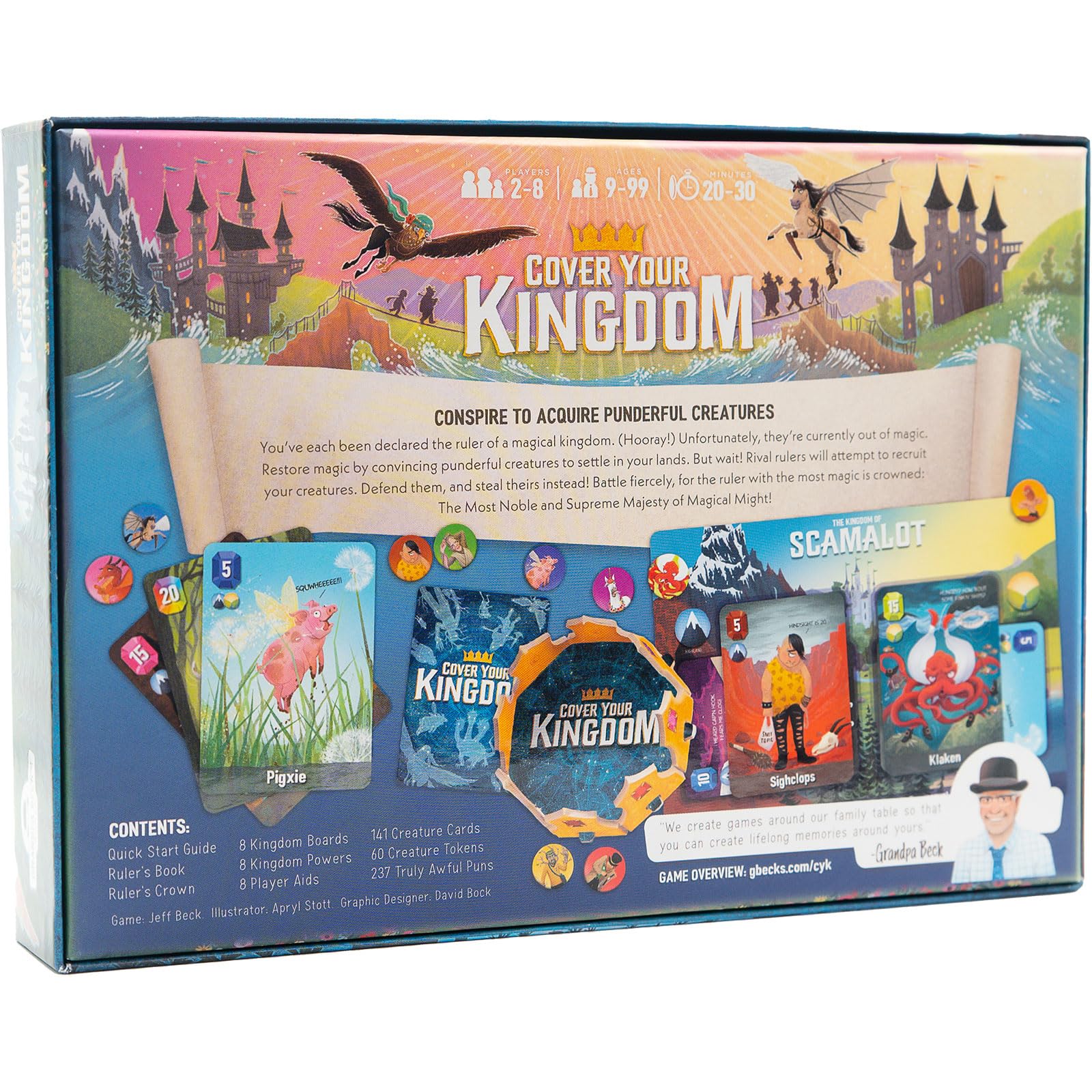 Grandpa Beck's Cover Your Kingdom cards in play for quick mischievous rounds.