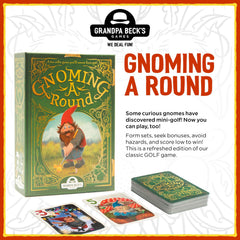 Players plan turns around the table in Grandpa Beck's Gnoming A Round