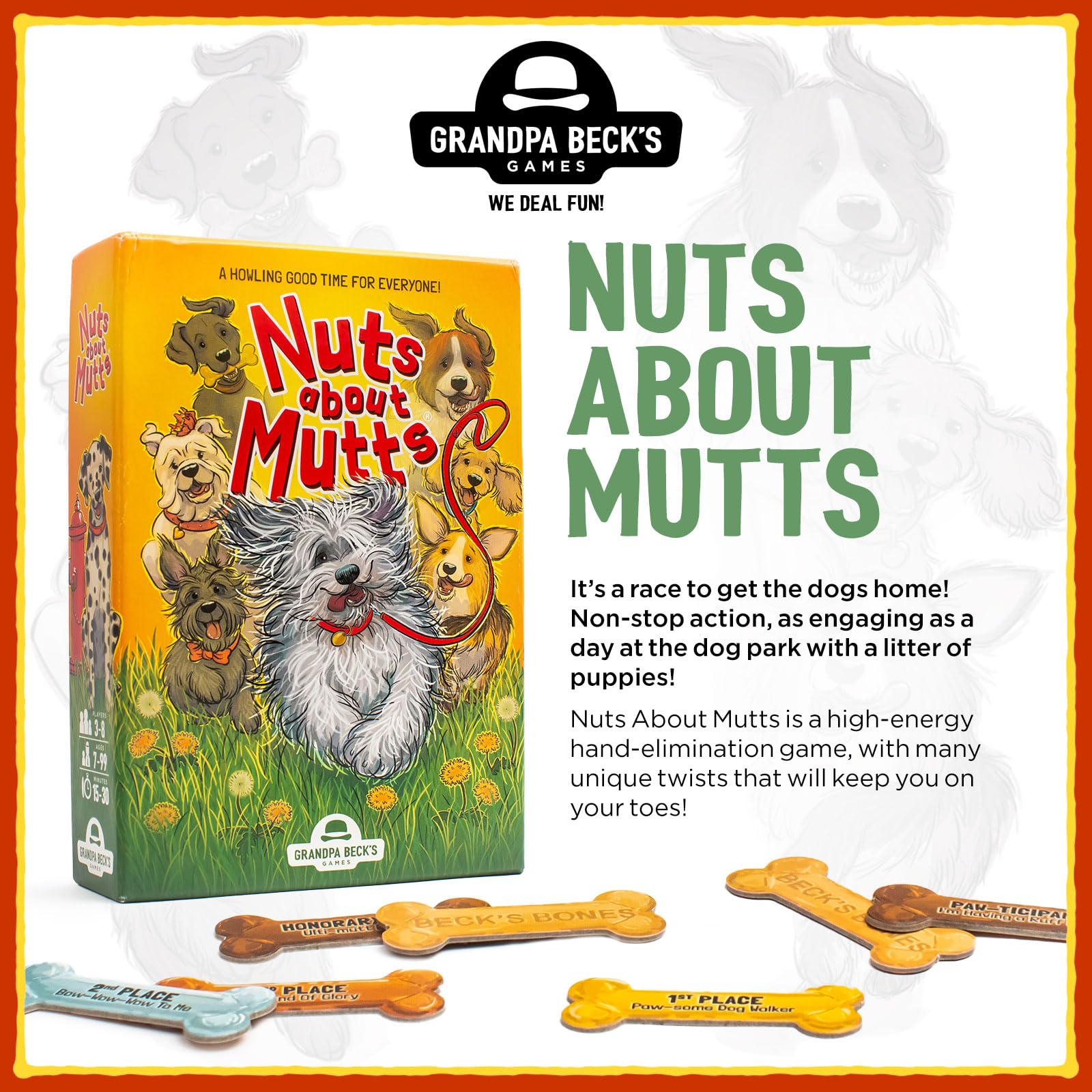 Grandpa Beck's Nuts About Mutts pedigree card highlights breed choices during rounds