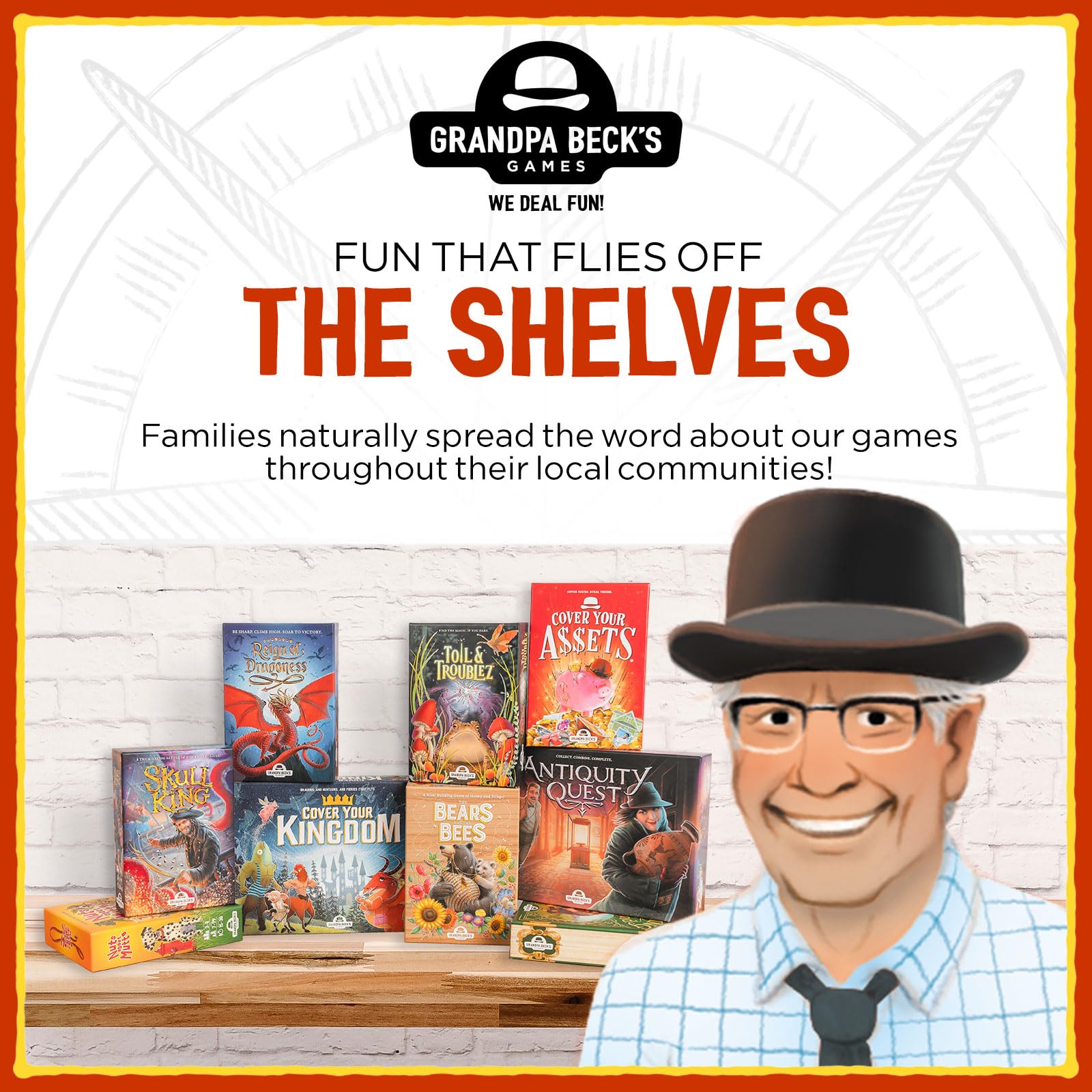 Grandpa Beck's Skull King card-pack display highlights durable portable play.