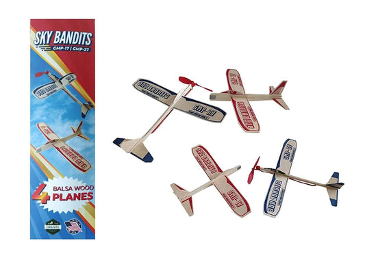 Granite Mountain Products balsa airplane kit packaging displaying four planes for safe storage