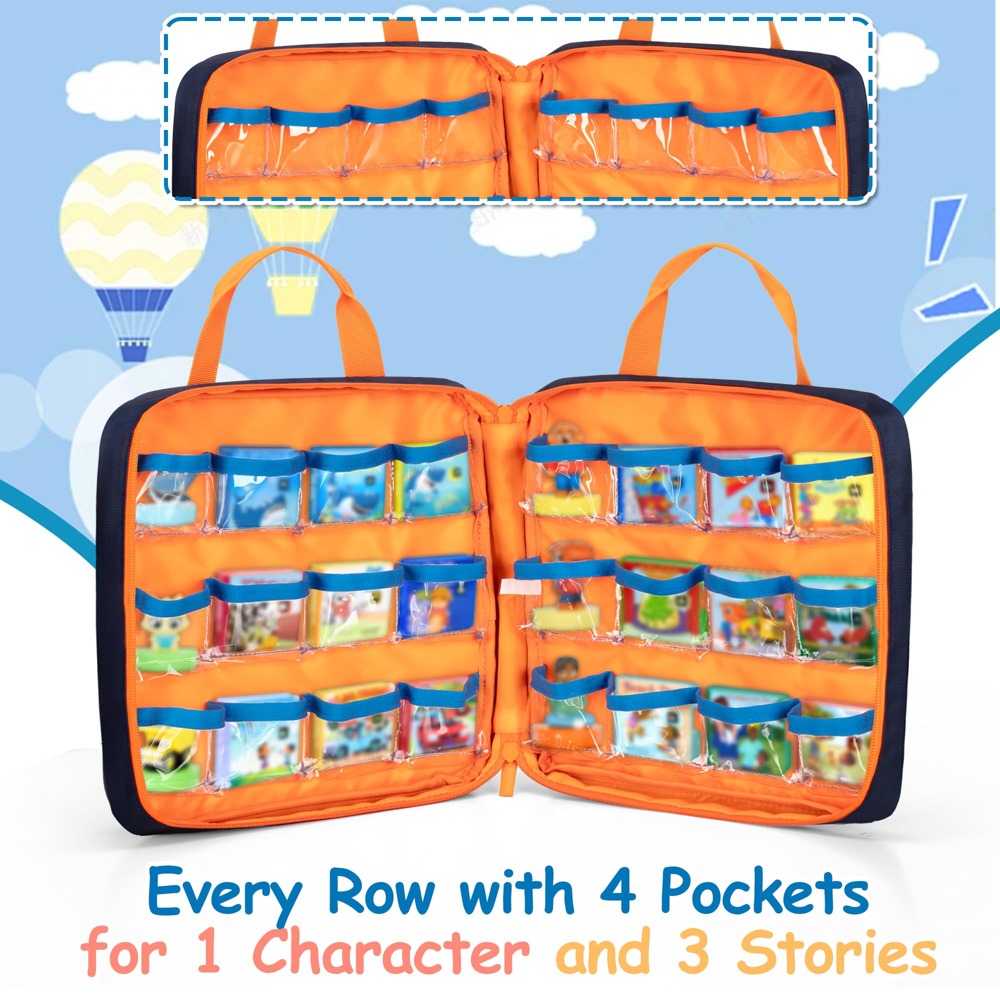 GRAOSO carrying case main compartments hold 8 dolls and 24 books.