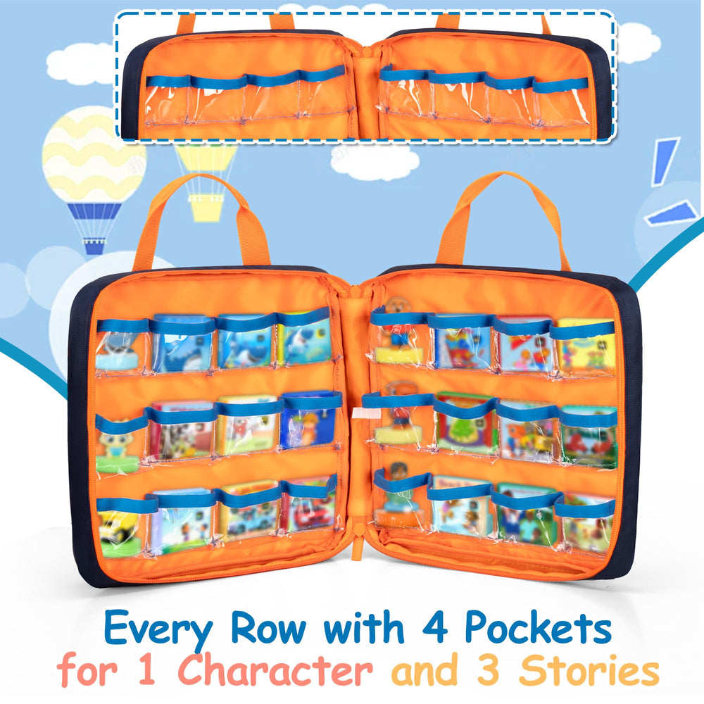 GRAOSO carrying case main compartments hold 8 dolls and 24 books.