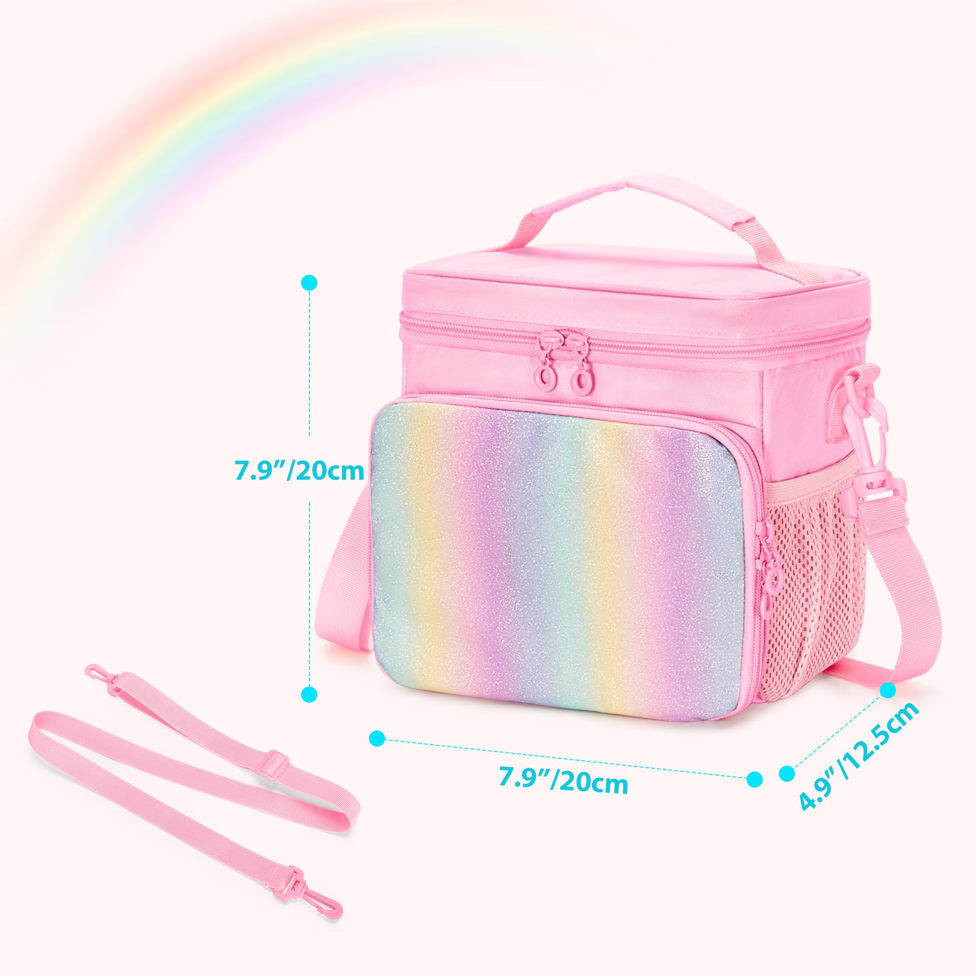 Front pink pocket with sequin design adds playful style.