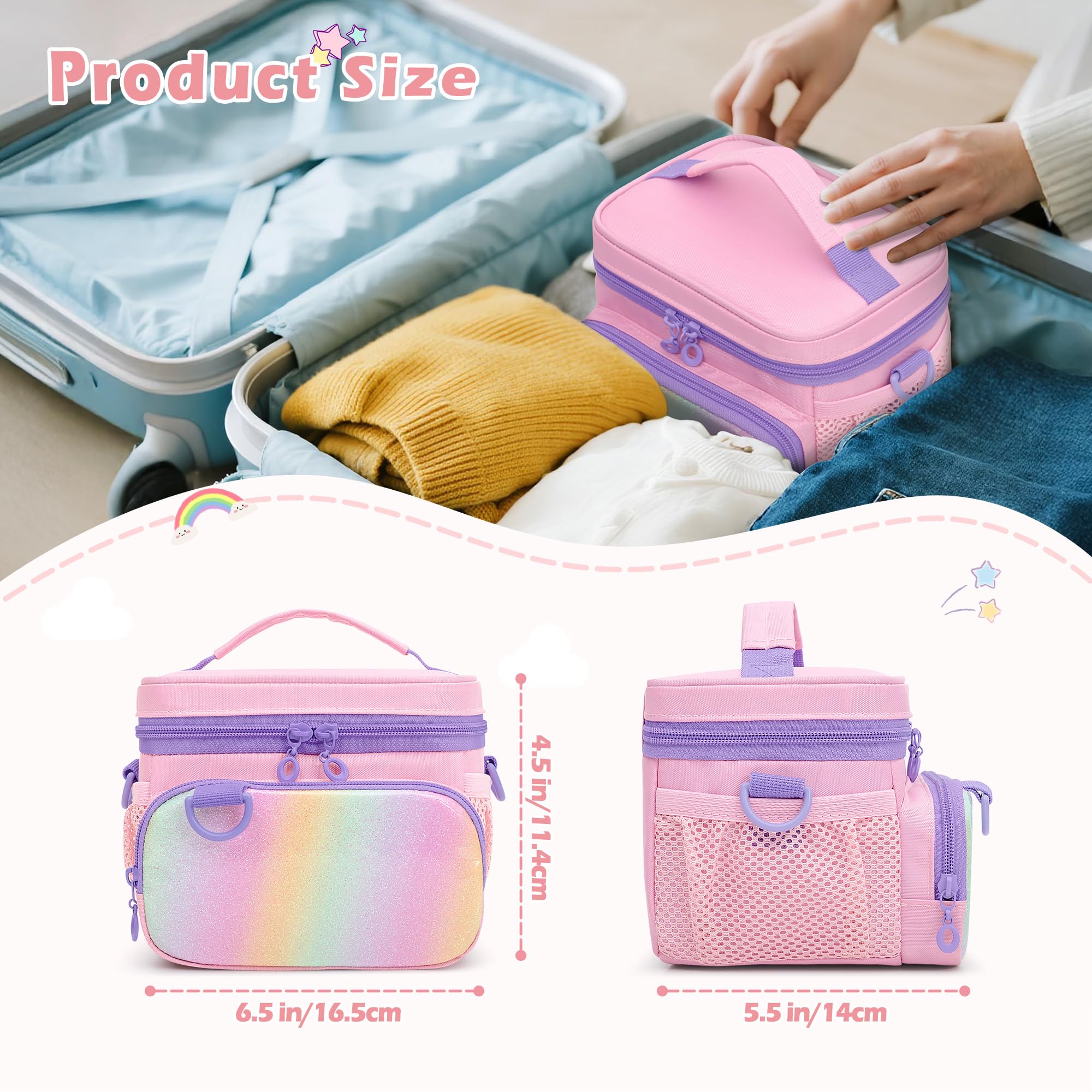 Reinforced handle and adjustable strap provide comfortable carrying on the go