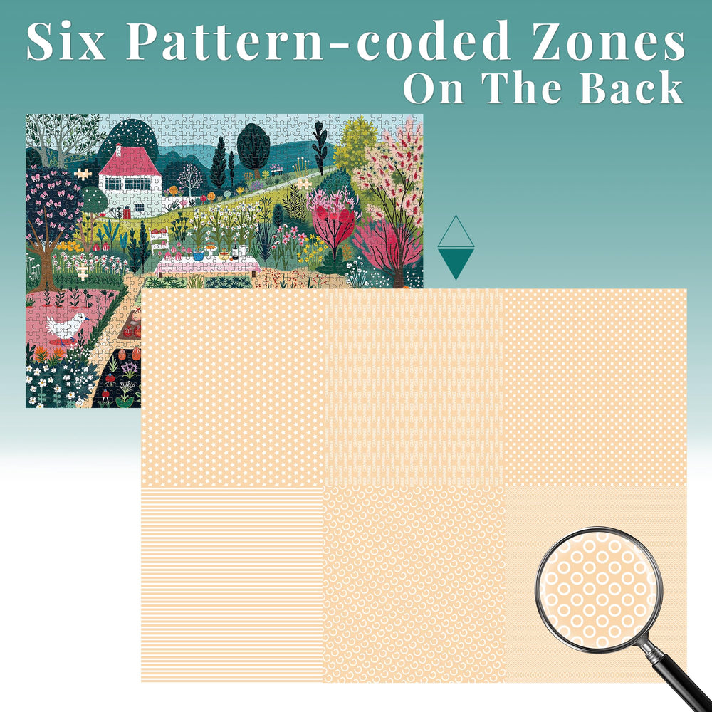 Graphinee Spring Village Life Puzzle back-pattern draws attention to helpful assembly guidance.
