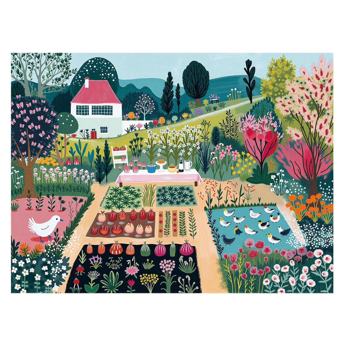 Graphinee Spring Village Life Puzzle cover shows vibrant countryside for immersive family evenings.