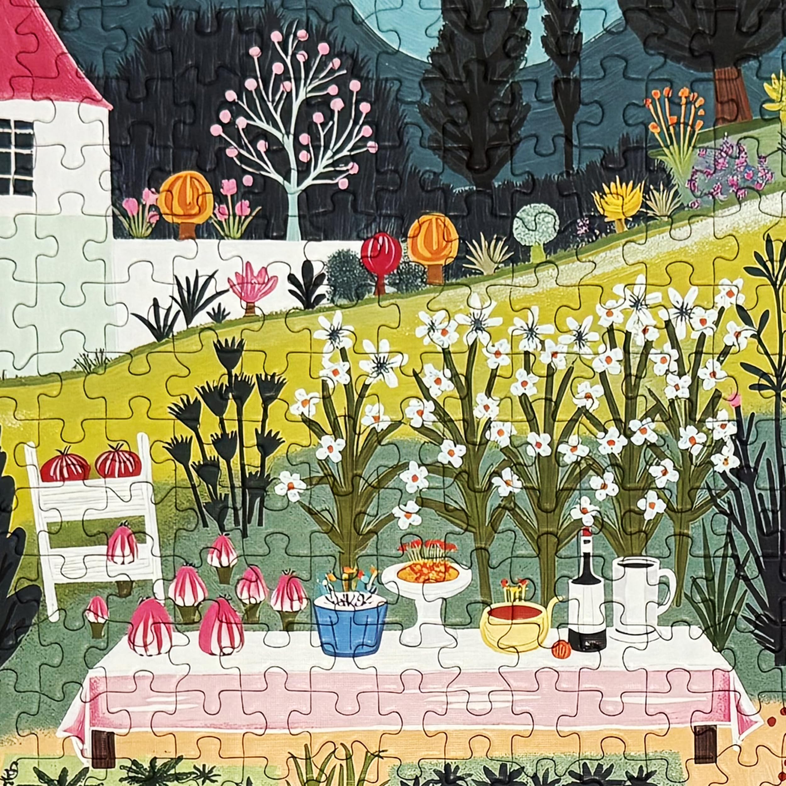 Graphinee Spring Village Life Puzzle garden-path detail fosters calm, focused puzzling sessions for adults.