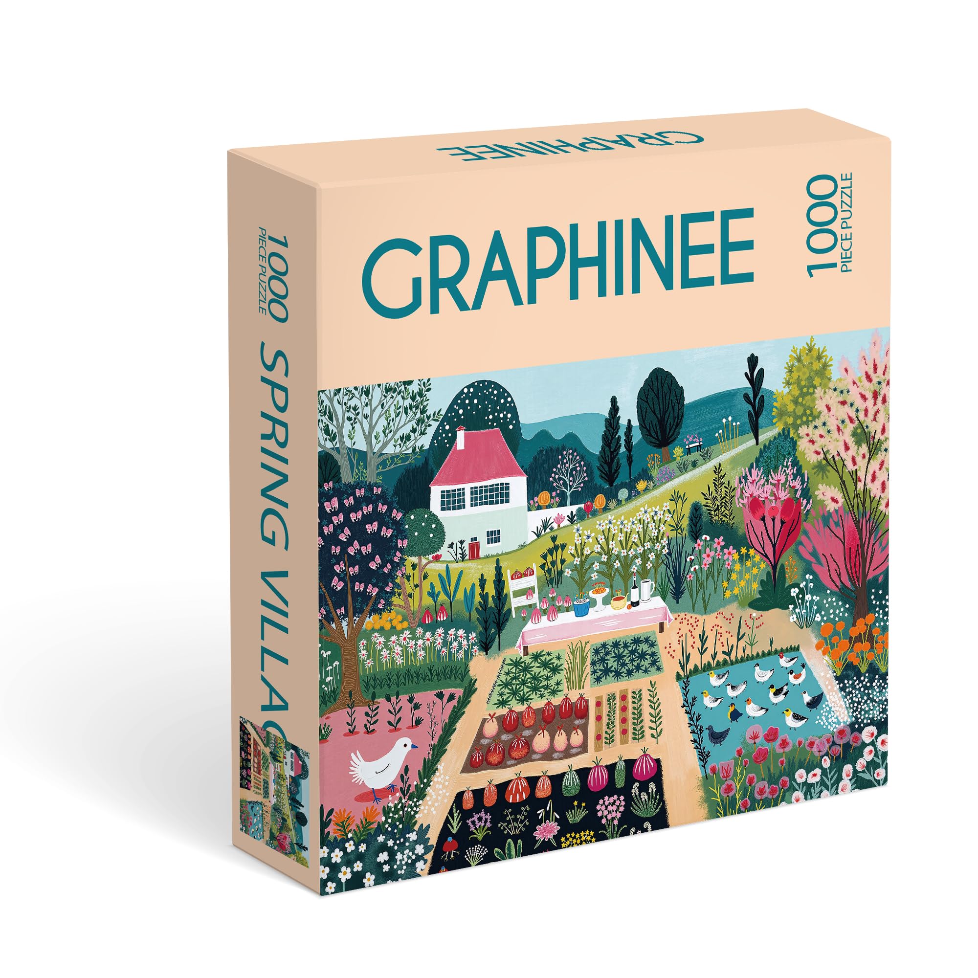 Graphinee Spring Village Life Puzzle storage-box-and-poster complements organized, reference-driven puzzling sessions.