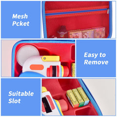 Grapsa red case with grooves keeps story sets organized.
