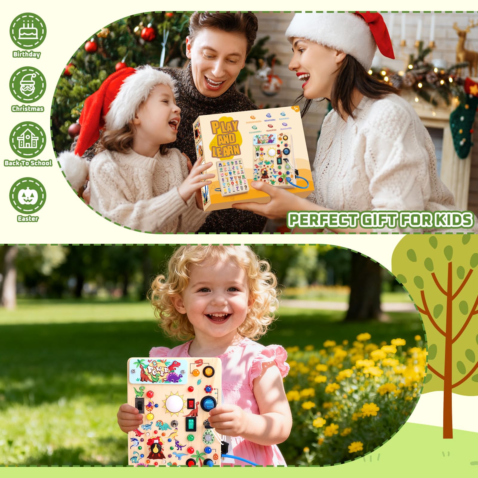 Grarain Busy Board battery-compartment powers lights for engaging activities