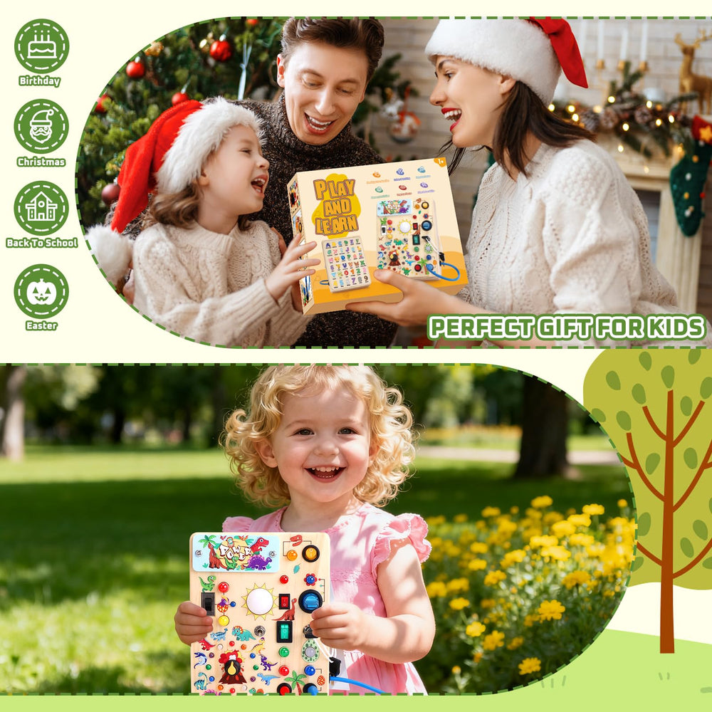 Grarain Busy Board battery-compartment powers lights for engaging activities