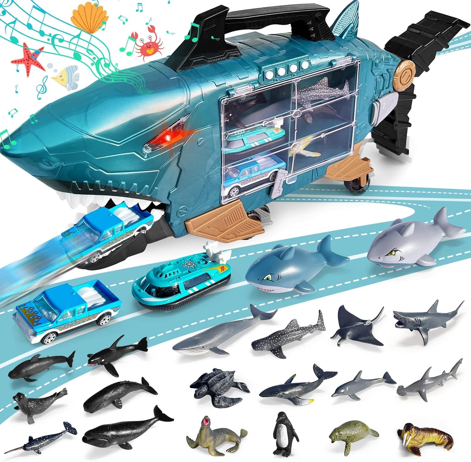 Grarain Shark LED Ocean storage truck with movable mouth for organized play.