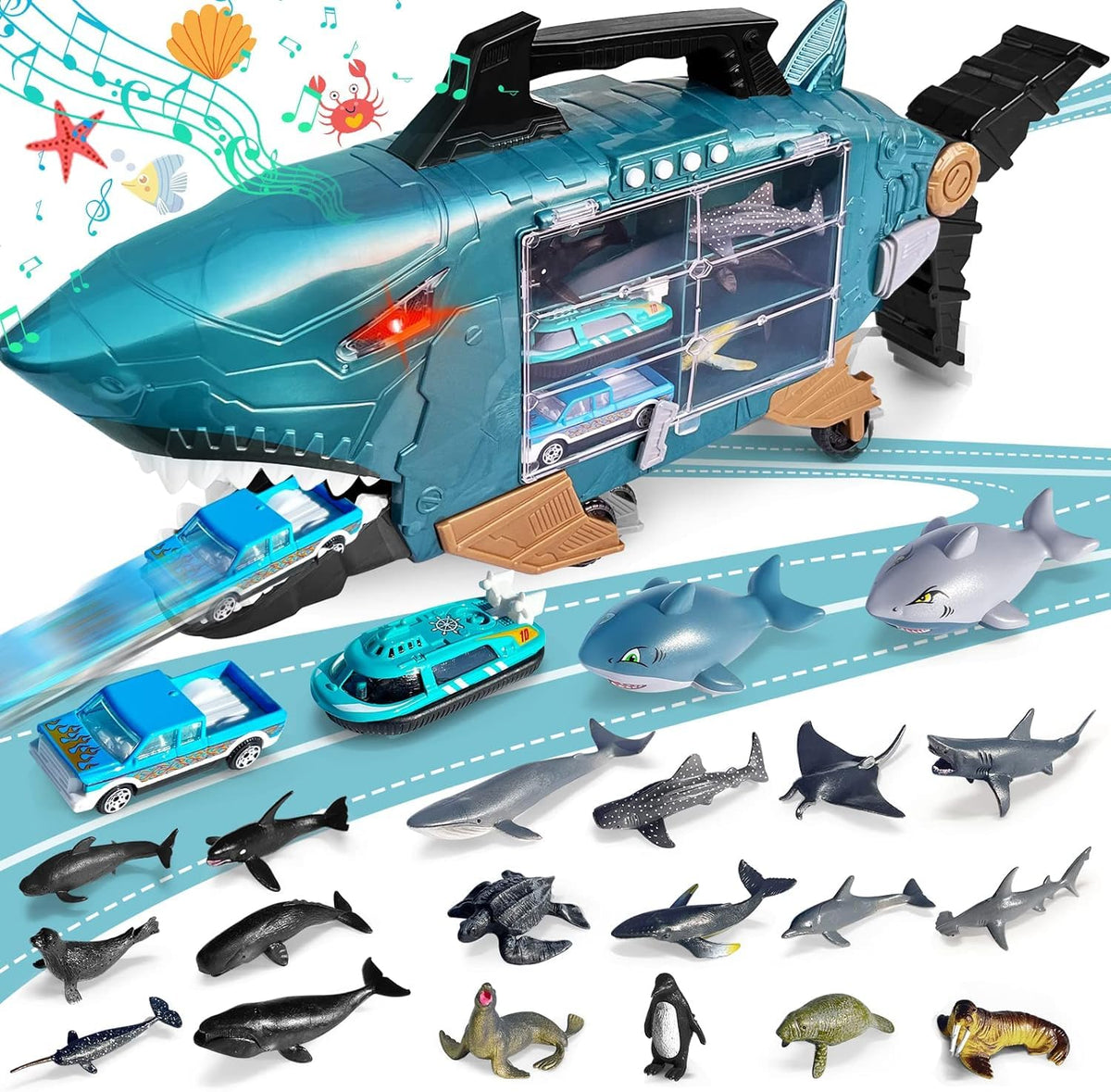 Grarain Shark LED Ocean storage truck with movable mouth for organized play.