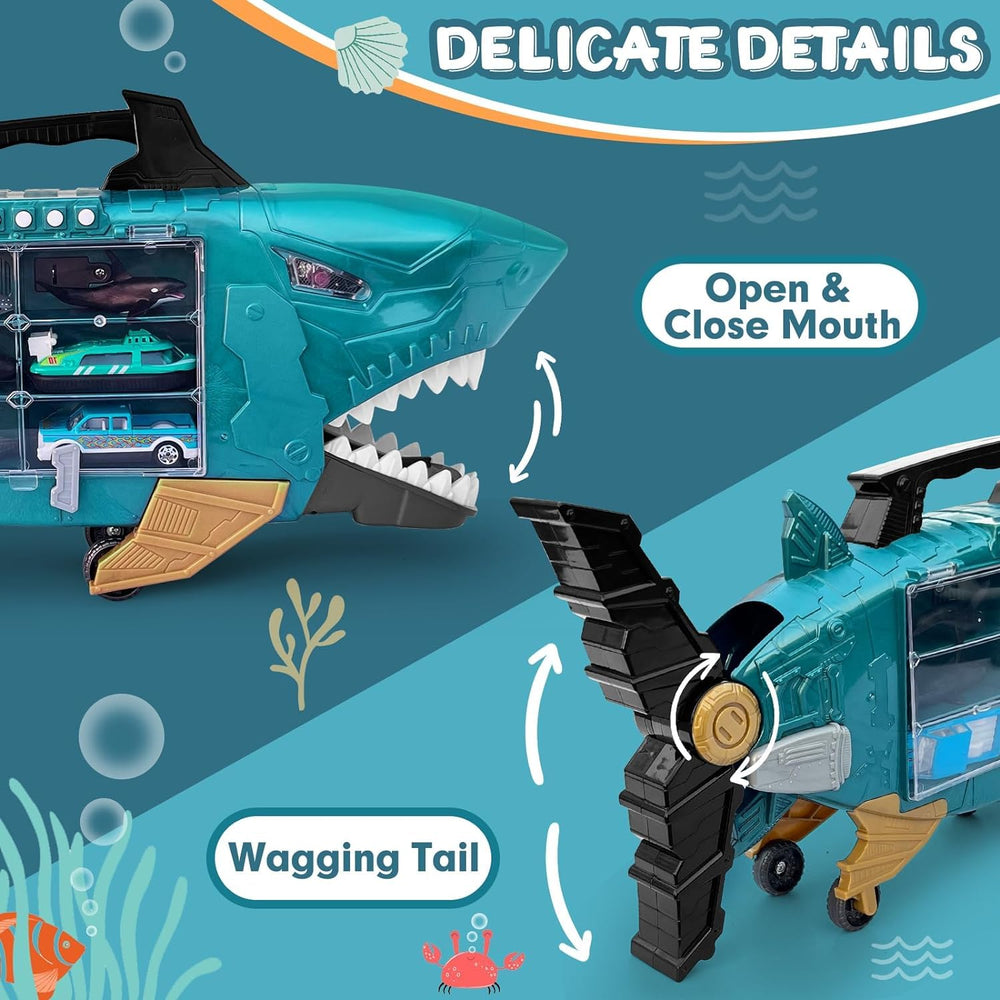 Grarain Shark LED Ocean toy cars featuring lighted eyes and interactive sounds.