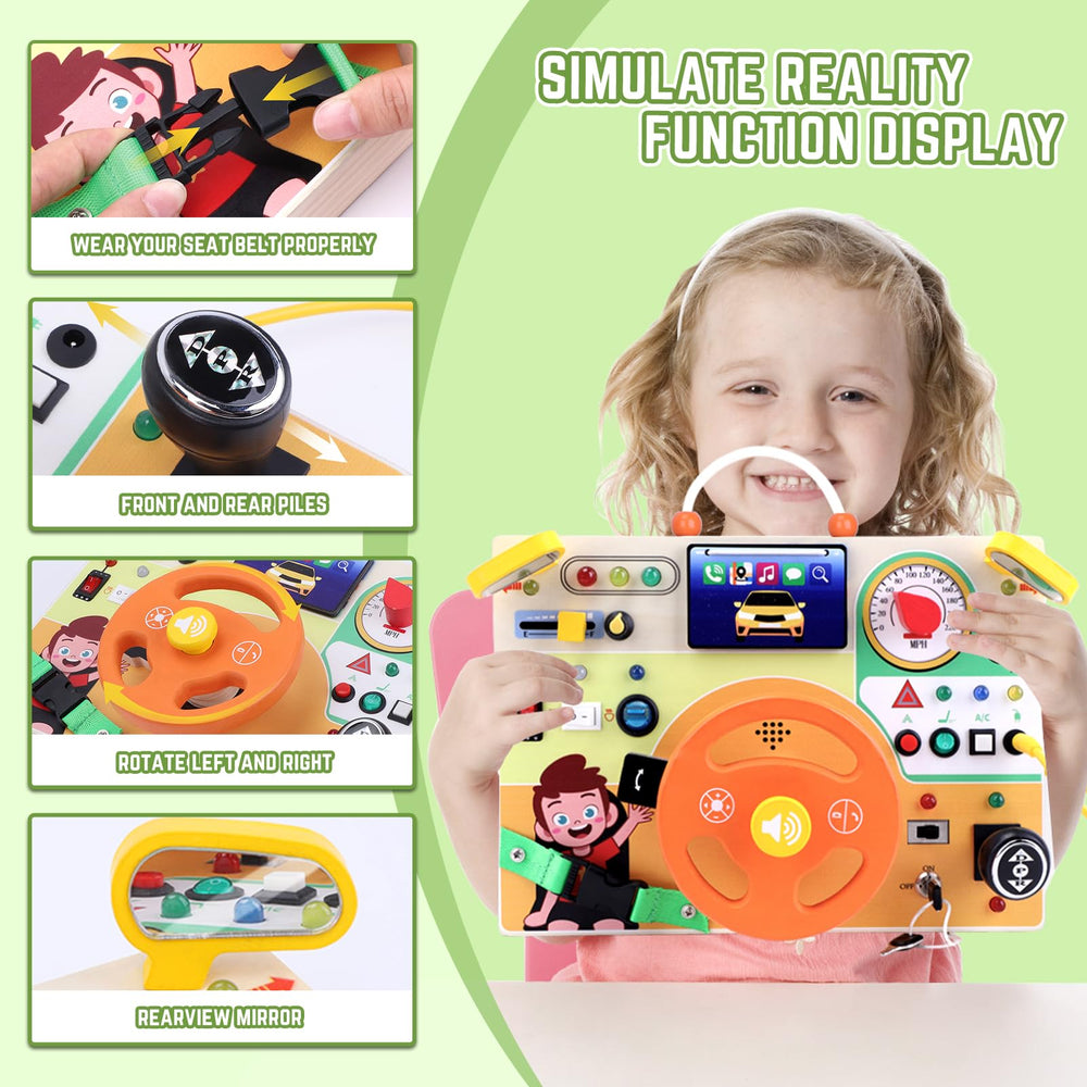 Grarain Busy Board instrument panel with interactive controls for cognitive play.