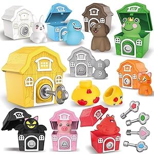 Grarain toddler farm barn collection with 10 colorful barns promotes counting and sorting.
