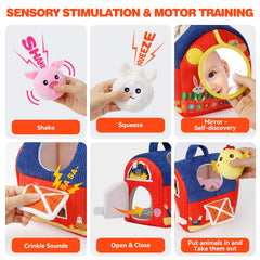 Grasili farm toy with crinkles and squeaks engages senses during playtime