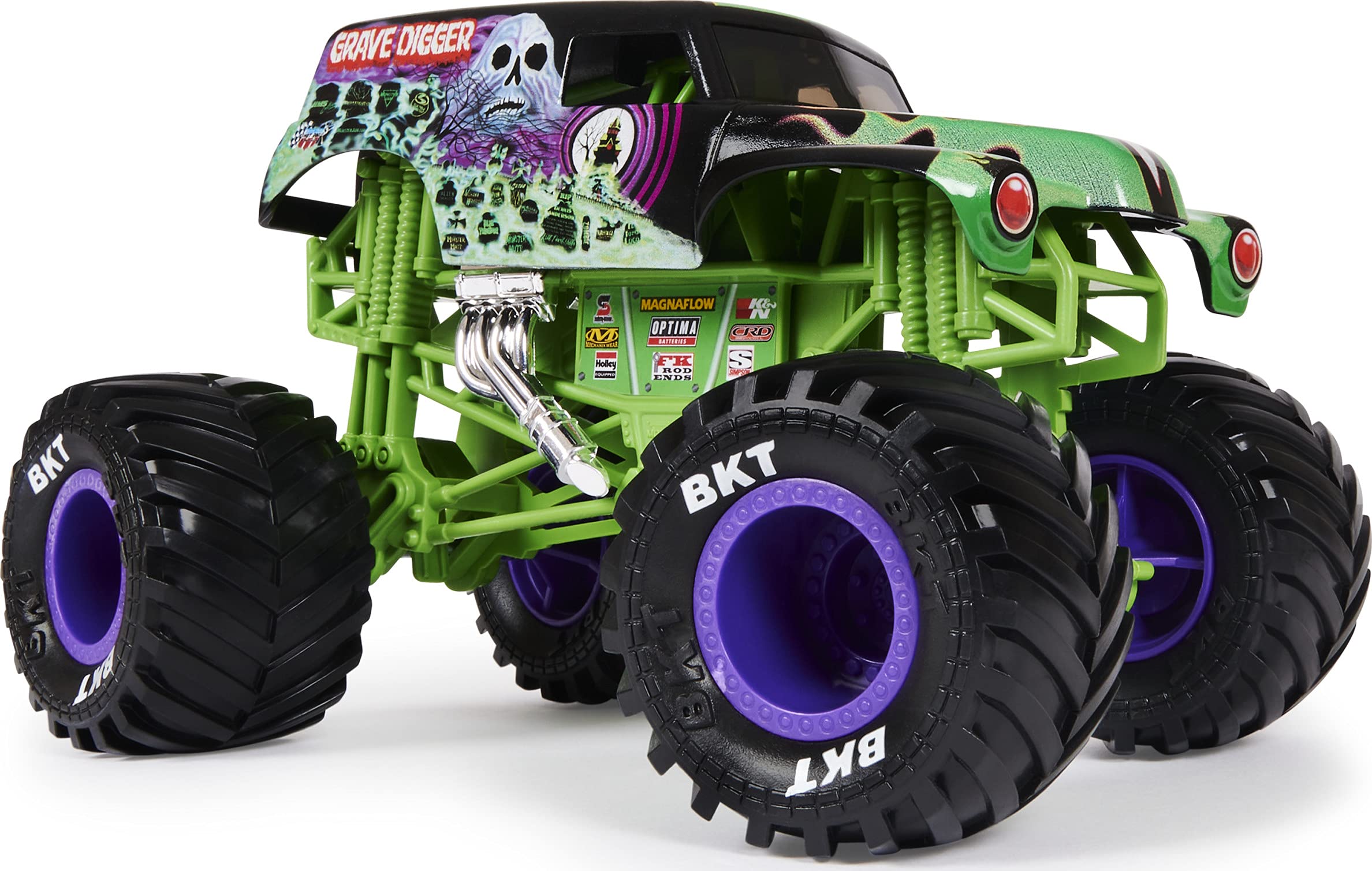 Grave Digger chrome rims detail adds tactile realism and collector-worthy shine.
