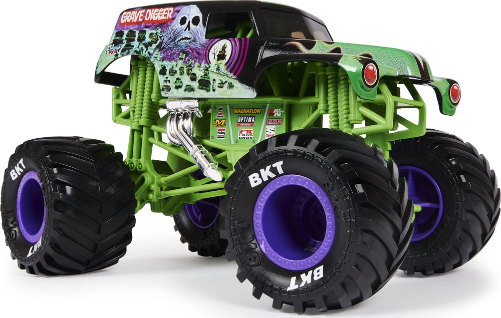 Grave Digger chrome rims detail adds tactile realism and collector-worthy shine.