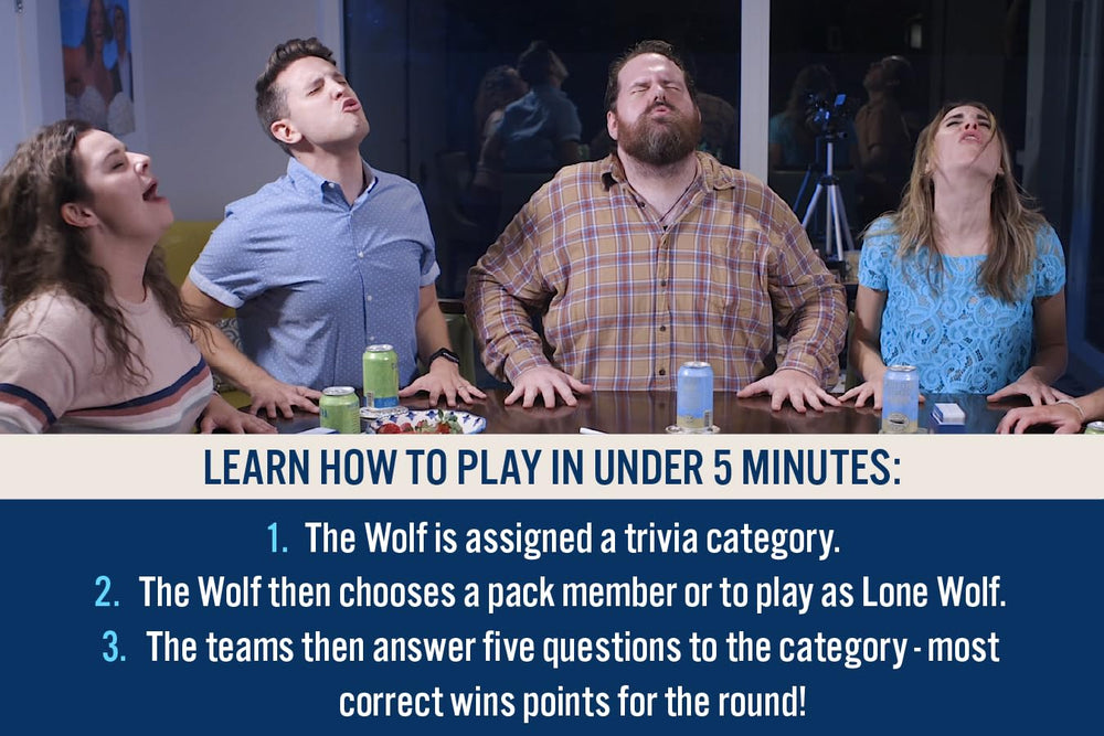 Gray Matters Games The Game of Wolf table action brings friends together for interactive trivia.