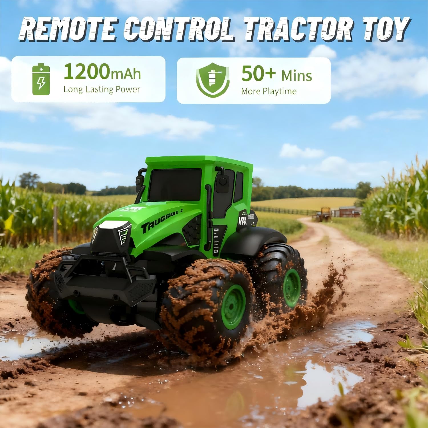 Great Dachong amphibious rc truck water-performance image for pond play and splash-friendly fun.
