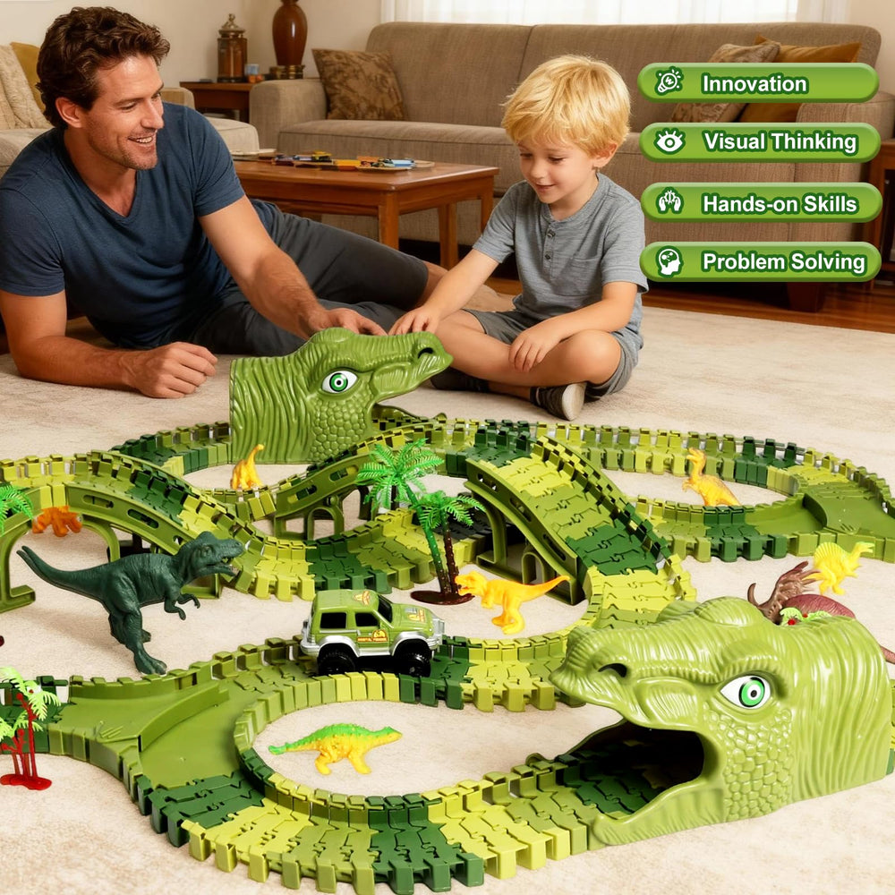 Great Dachong coconut trees brighten the dinosaur world setting.