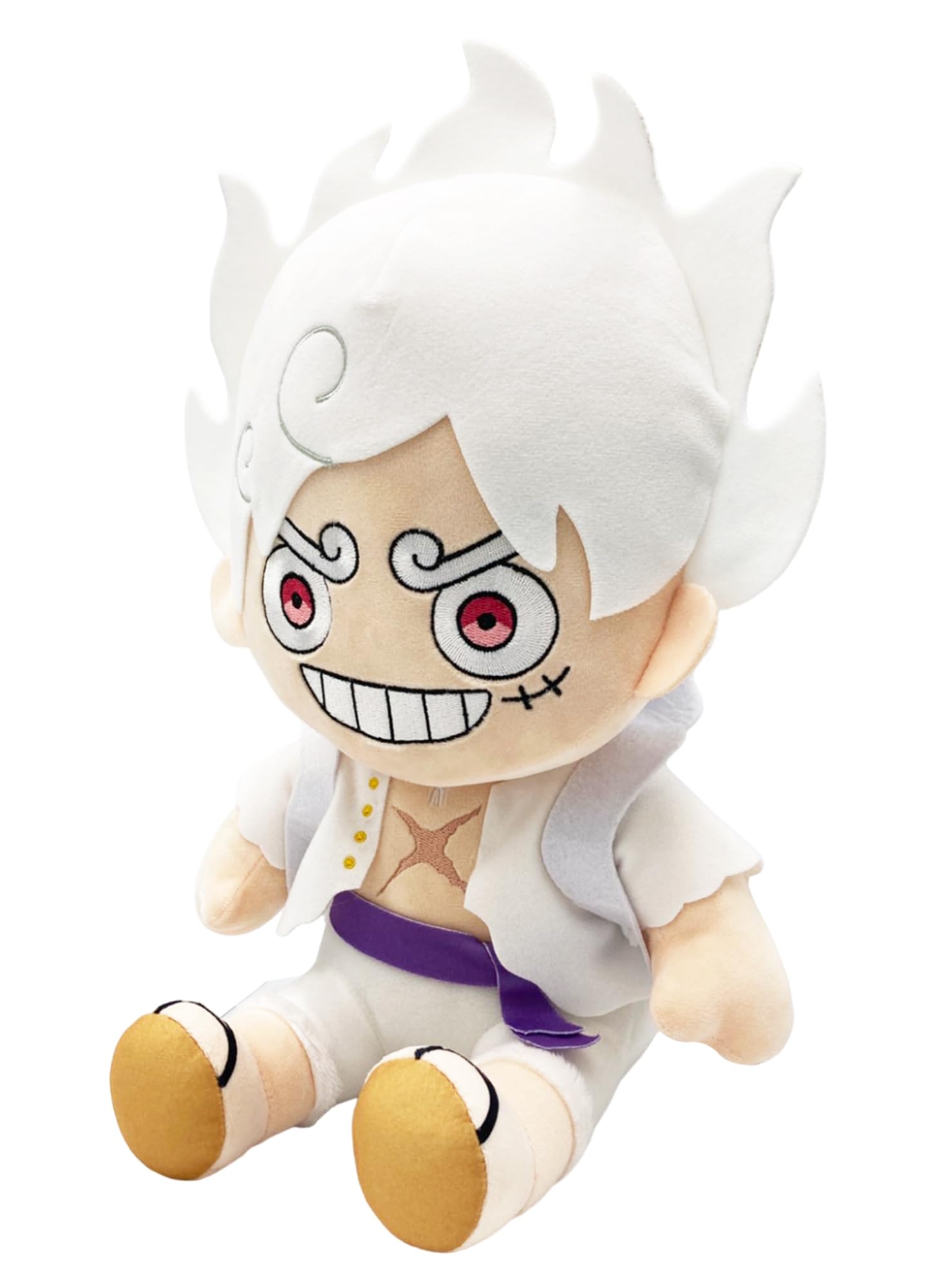 Great Eastern Entertainment One Piece Luffy Gear 5 plush, front view, a cozy display piece for fans.