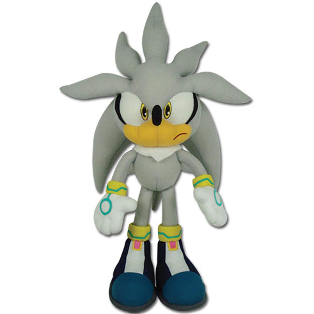 Great Eastern GE-8960 Silver Sonic plush front view, ideal desk companion for Sonic fans.