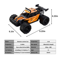 Great-JUNAMT 1:16 scale RC car showing its 2.4GHz remote and range