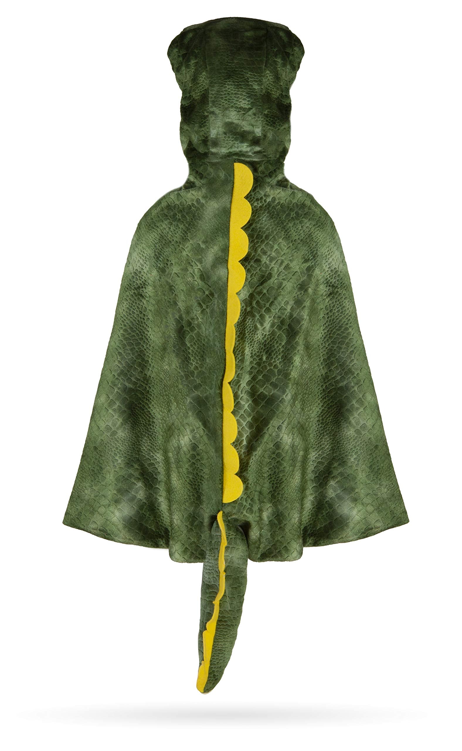 Textured velour close-up on Great Pretenders T-Rex Hooded Cape for cozy pretend moments.