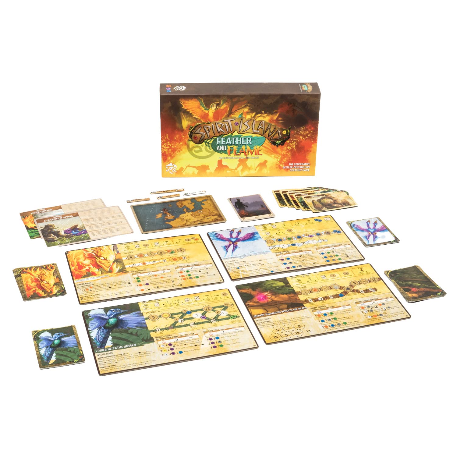 Spirit Island Feather and Flame spirit illustrations expanding strategy options