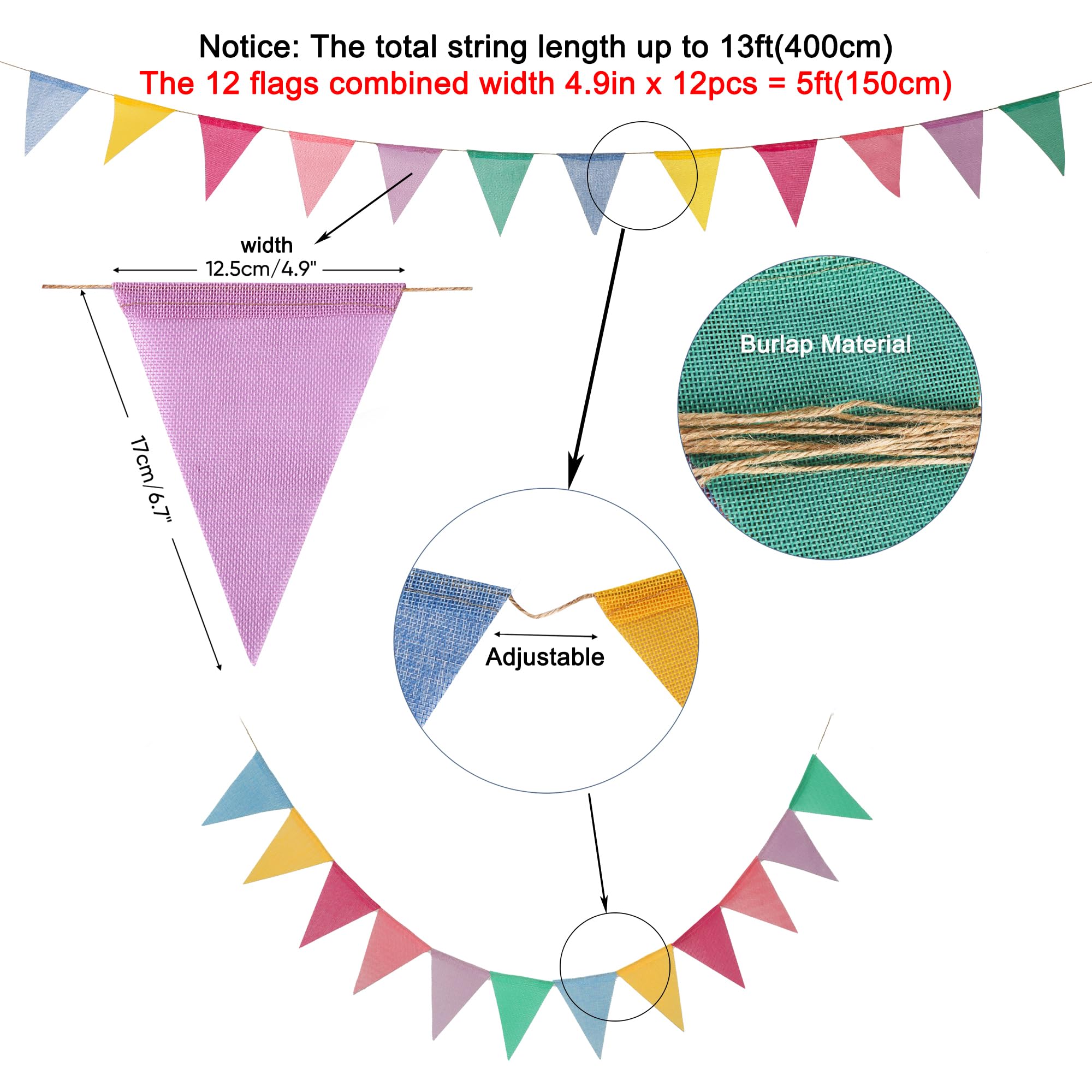 GREATRIL pastel pennant banner flag dimensions 12.5 cm by 17 cm for clear visibility.
