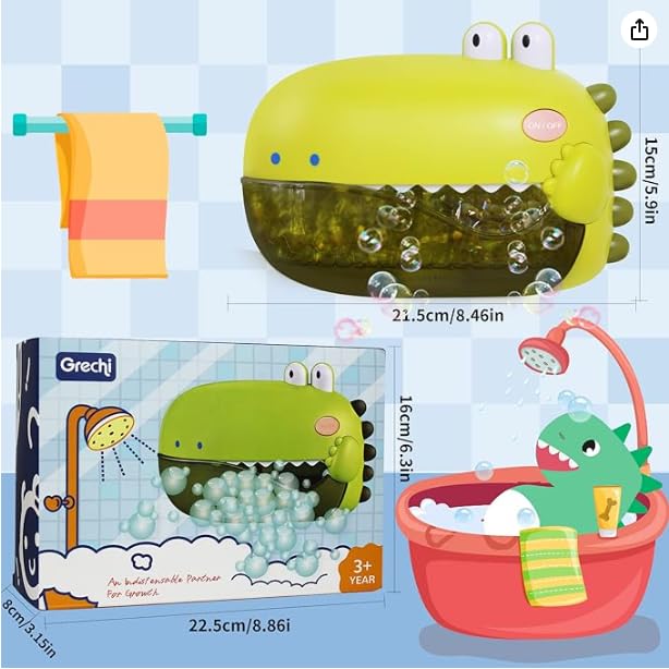 Grechi dinosaur bath toy invites shared moments in the tub.