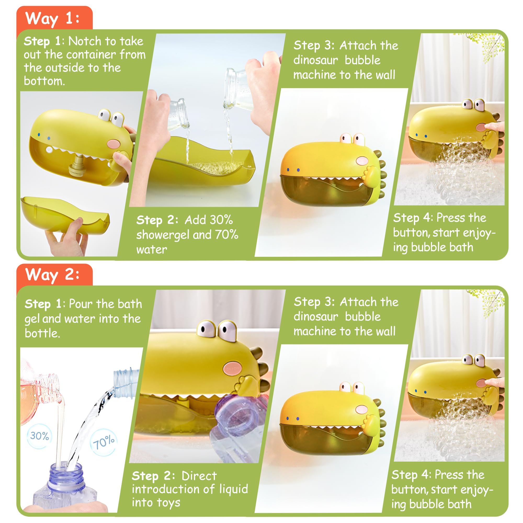 Grechi dinosaur bath toy suction cups keep it secure on surfaces.