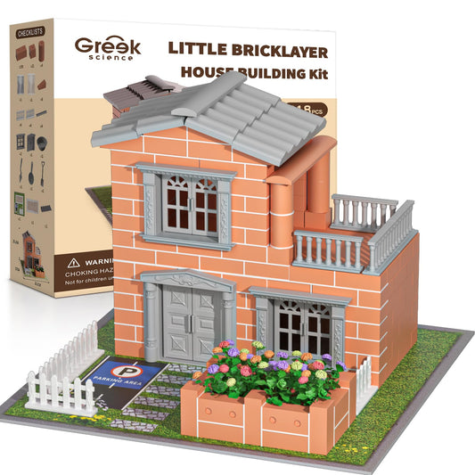 Greek Science mini house bricks close-up showing authentic bricks for tactile engineering play.
