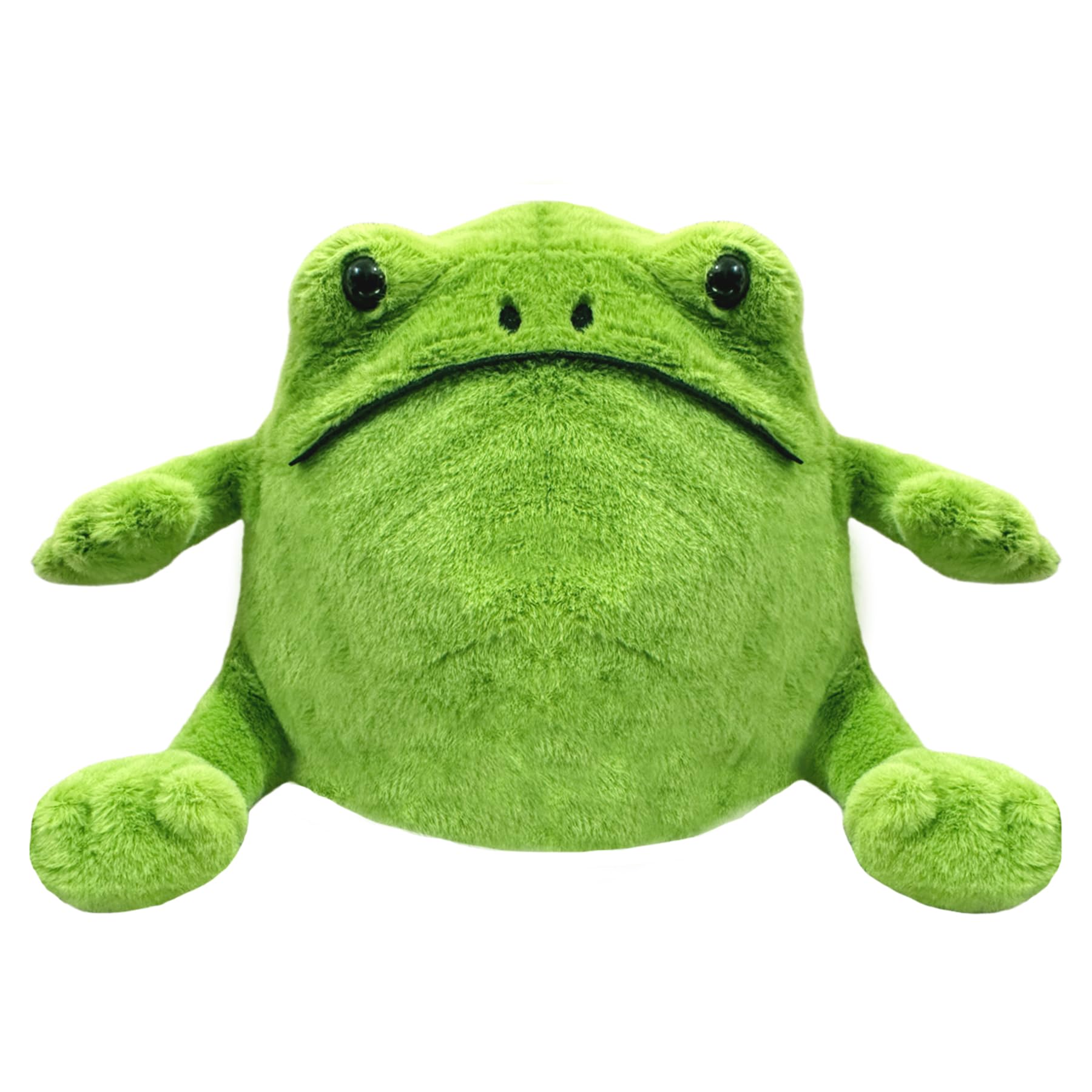 Green Frog stuffed animal face detail with friendly eyes for comforting play