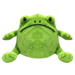 Green Frog stuffed animal face detail with friendly eyes for comforting play