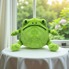 Green Frog stuffed animal side view highlights compact 12-inch size
