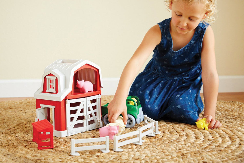 Green Toys Farm Playset farmer cow figures encourage storytelling and language during playtime