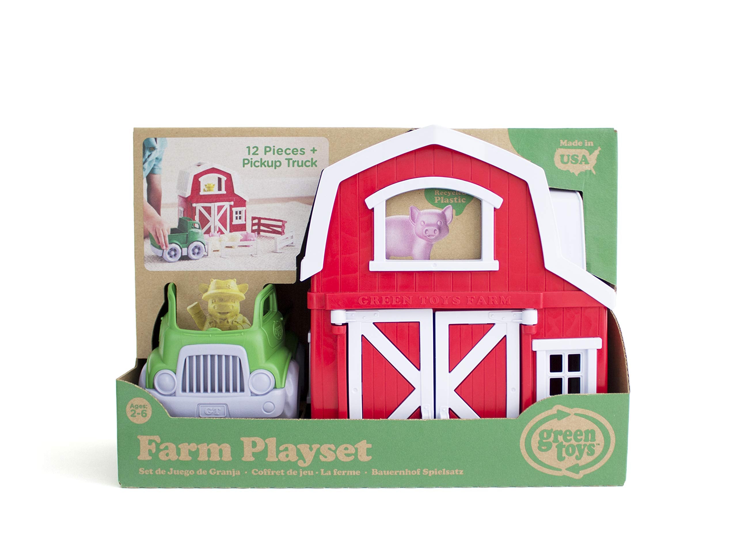 Green Toys Farm Playset hog shed keeps pieces organized and portable